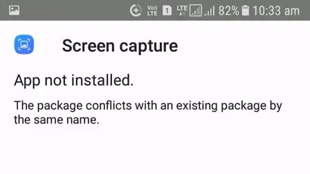 Android App not installed package conflict error dialog